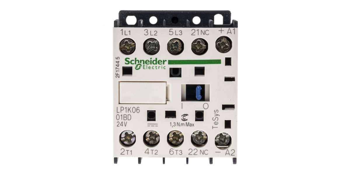 Product image for 3 pole contactor,2.2kW,6A,24Vdc,1NC