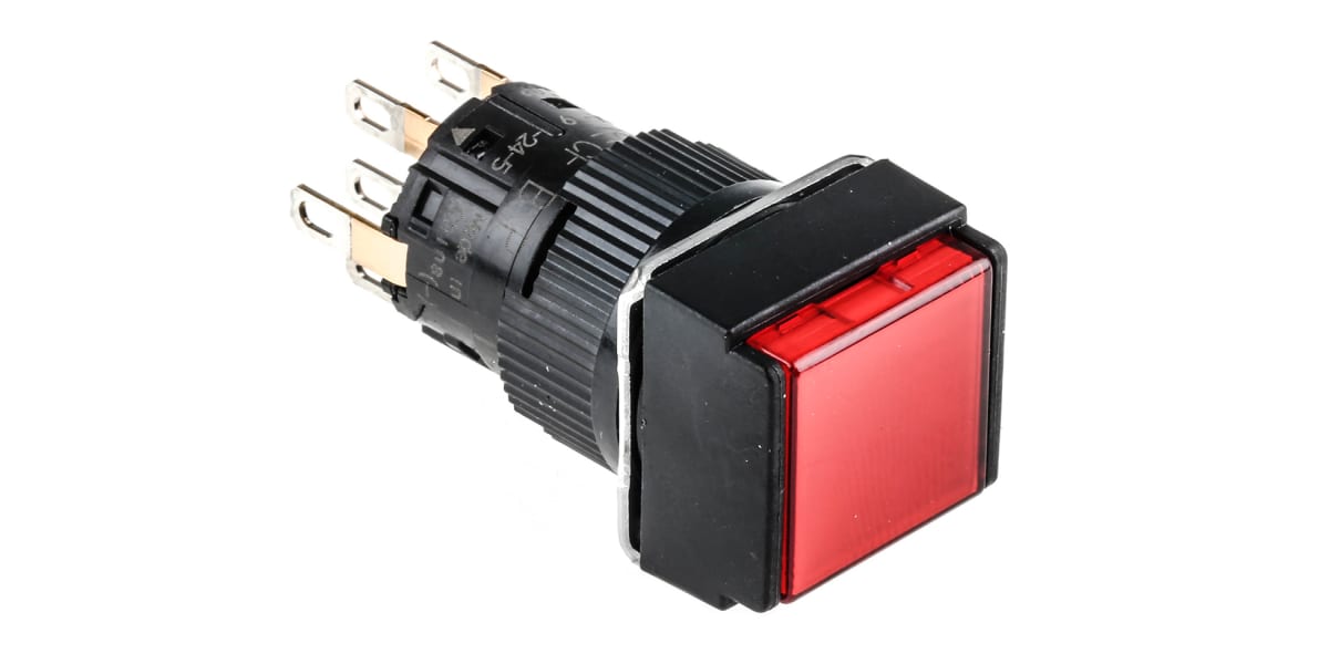 Product image for Push button Square 16mm 2CO Red LED 24V