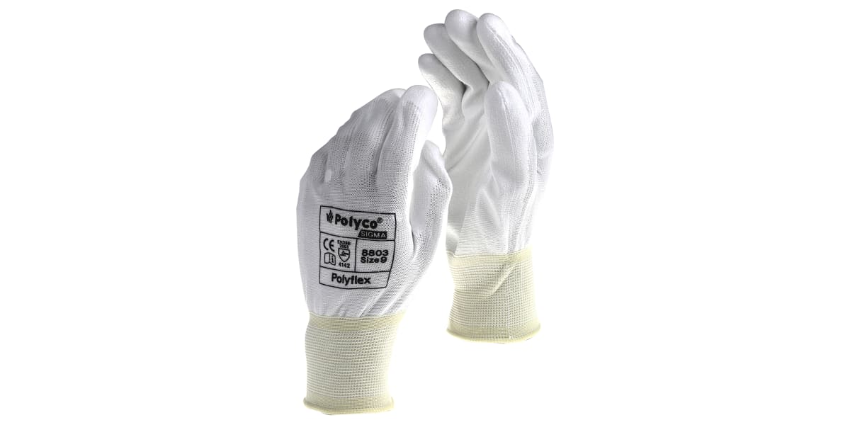 Product image for POLYFLEX PU COATED GLOVES WHITE 8 3PRS