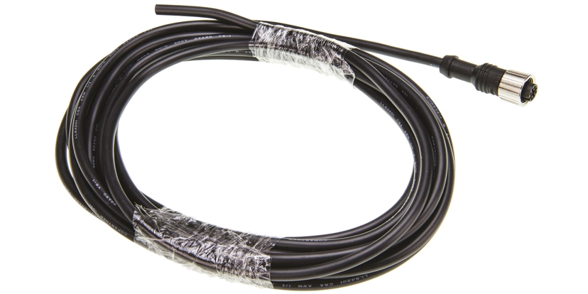 Product image for M12 cable, female to wire, 4 way, SR 5m