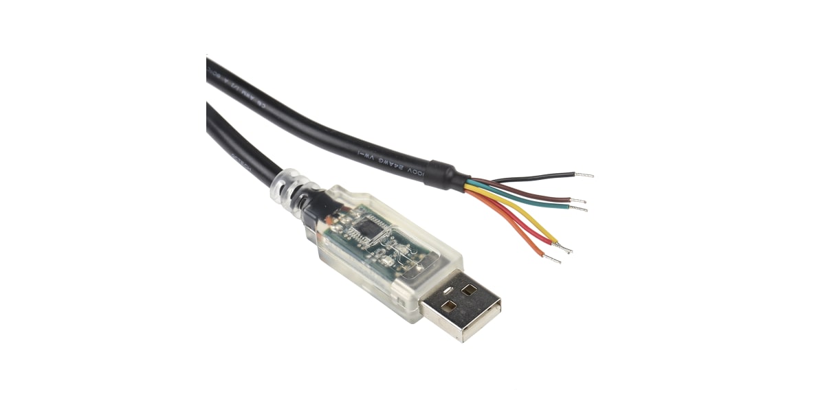 Product image for FTDI Chip 1.8m Male USB to Wire Ended Black Interface Converter Cable