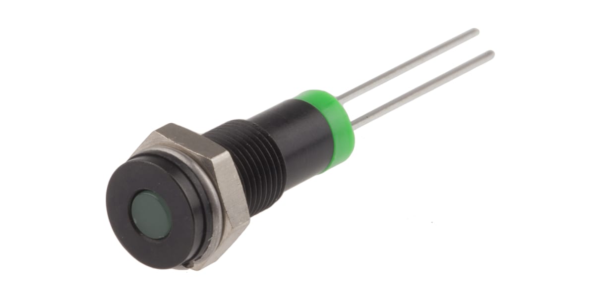 Product image for 6mm flush black chrome LED, green 2Vdc