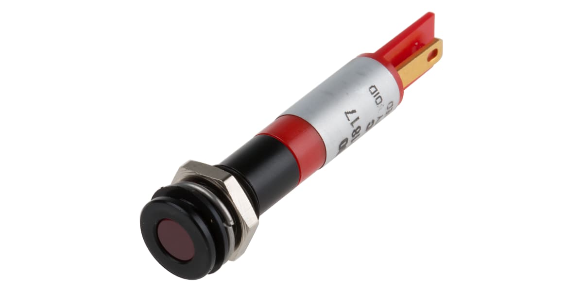 Product image for 8mm flush black chrome LED, red 220Vac