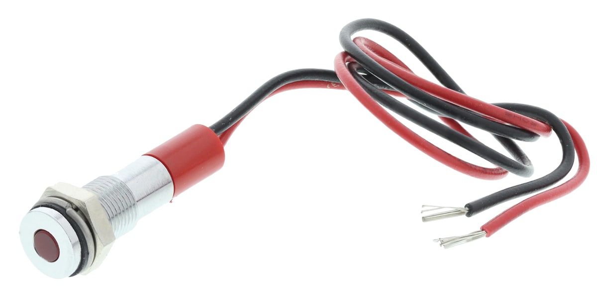 Product image for 6mm flush bright chr LED wires,red 24Vdc