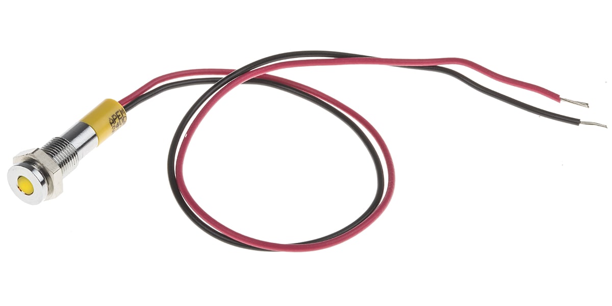 Product image for 6mm flush bright chr LED wires,yel 24Vdc