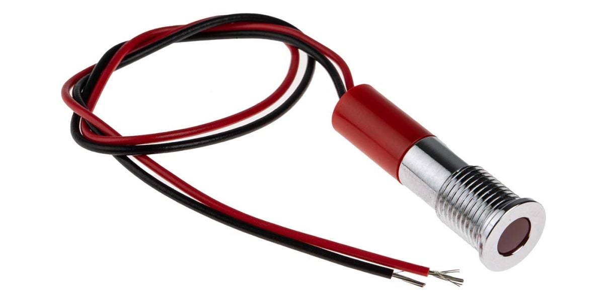 Product image for 8mm flush bright chr LED wires,red 24Vdc