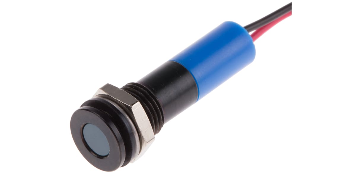 Product image for 8mm flush black chr LED wires,blue 12Vdc