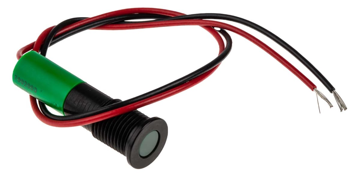 Product image for 8mm flush black chr LED wires, grn 24Vdc