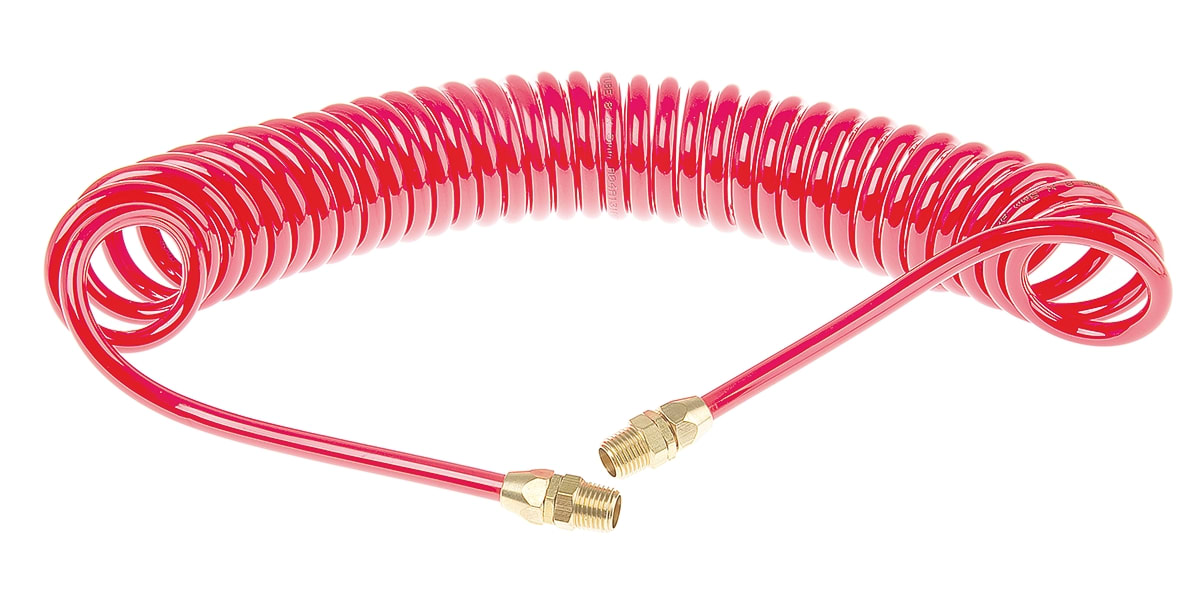 Product image for Red polyurethane airline coil,4m Lx8mmOD