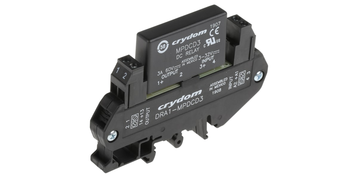 Product image for Sensata / Crydom 3 A SPNO Solid State Relay, DC, DIN Rail, 60 V Maximum Load