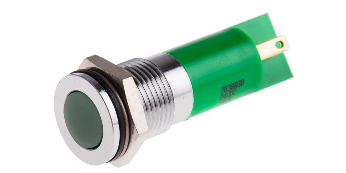 Product image for 14mm flush bright chrome LED,green 24Vdc
