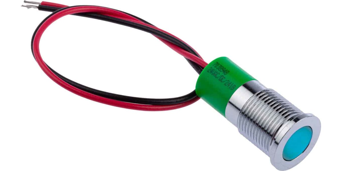 Product image for 14mm flush chrome LED wires, green 24Vdc