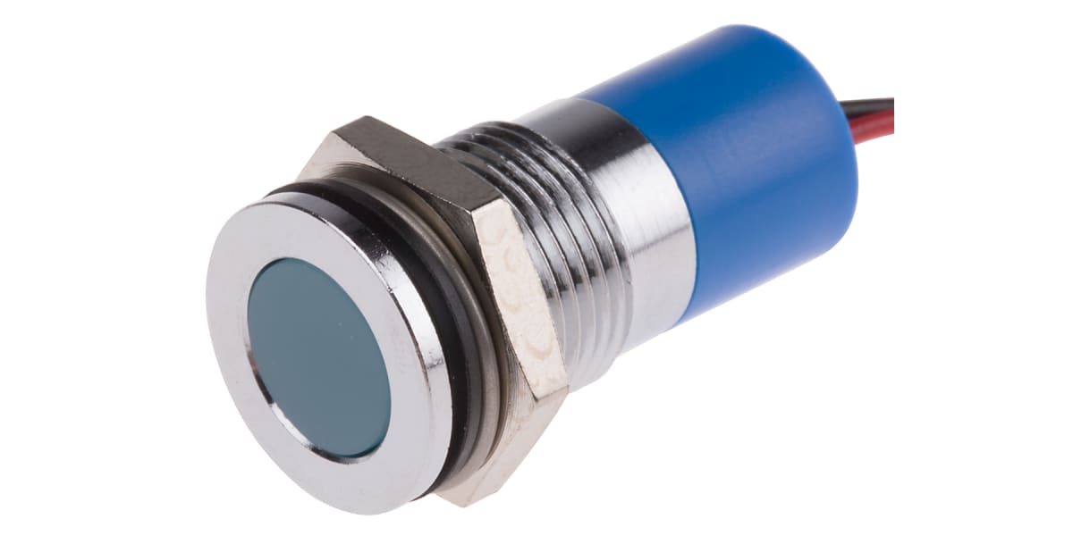 Product image for 14mm flush chrome LED wires, blue 220Vac