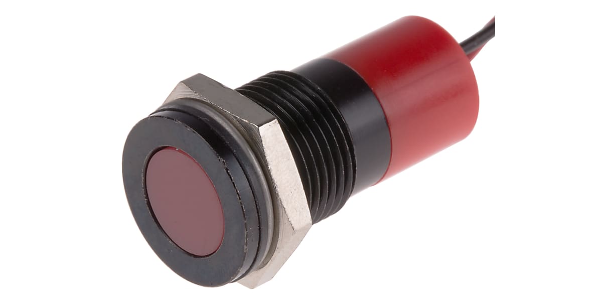 Product image for 14mm flush blackchr LED wires,red 220Vac