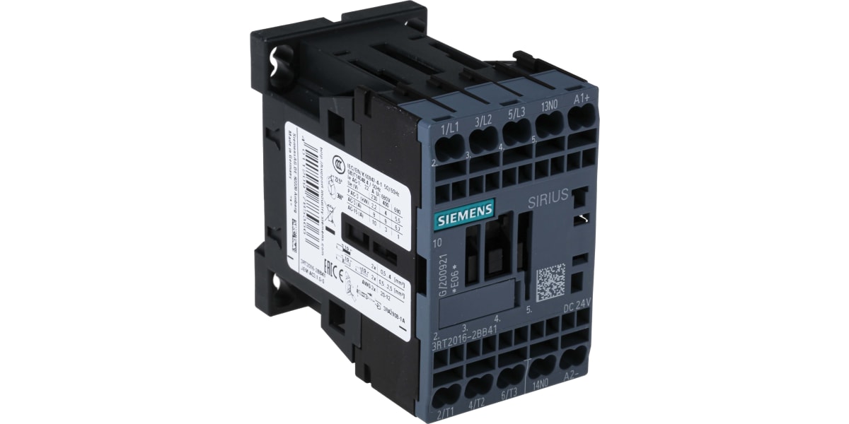 Product image for Siemens SIRIUS Innovation 3RT2 3 Pole Contactor - 9 A, 24 V dc Coil, 3NO, 4 kW