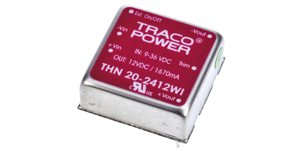 Product image for TRACOPOWER THN 20WI 20W Isolated DC-DC Converter Through Hole, Voltage in 9 → 36 V dc, Voltage out 12V dc