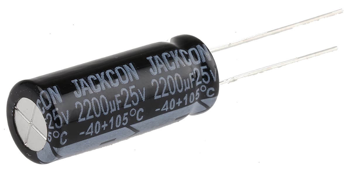 Product image for Radial alum cap, 2,200uF, 25V, 10x25