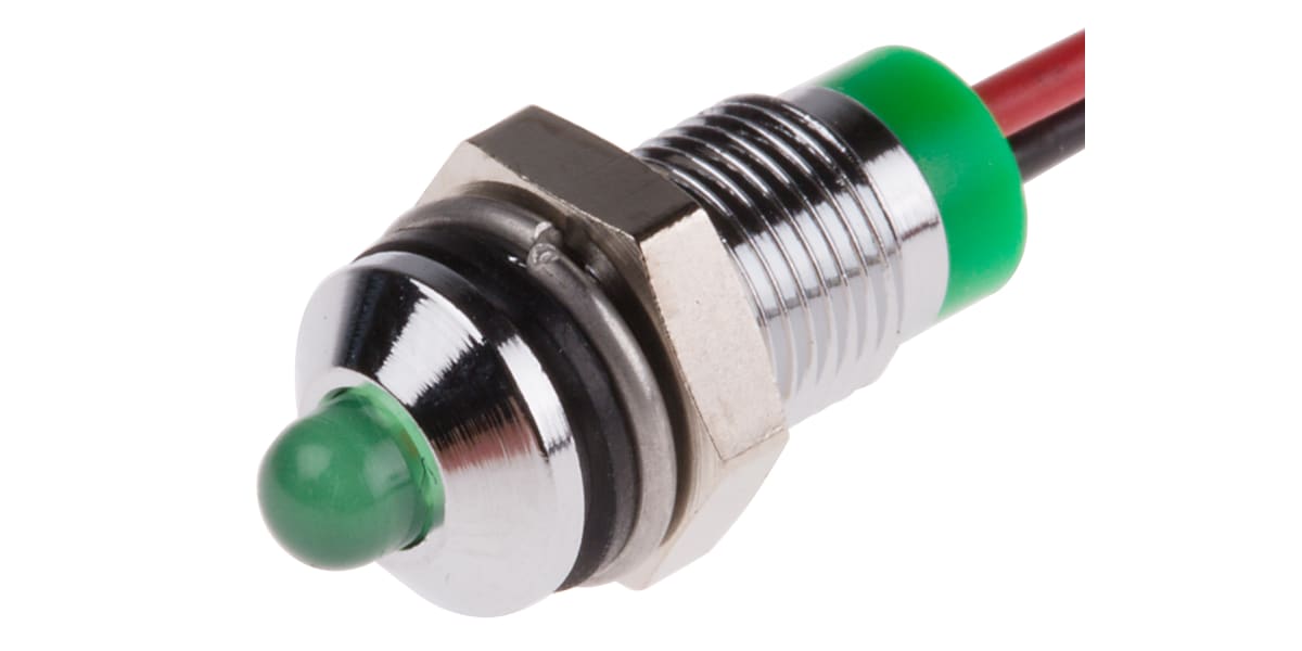 Product image for 6mm prominent chrome LED wires, grn 2Vdc