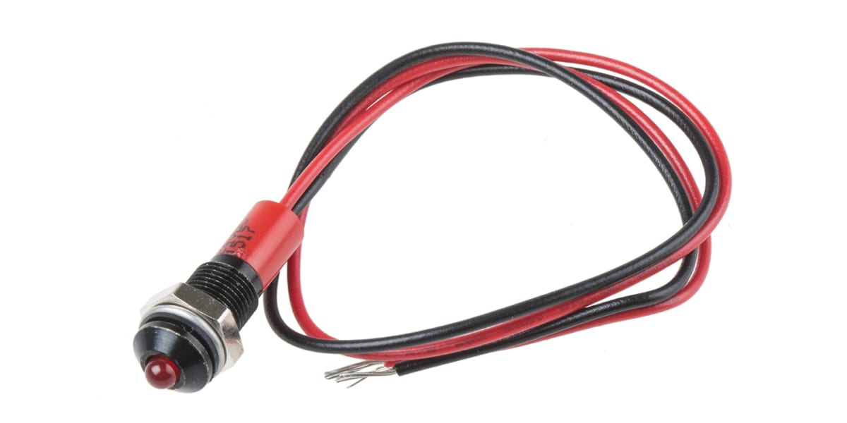 Product image for 6mm prominent black LED wires, red 24Vdc