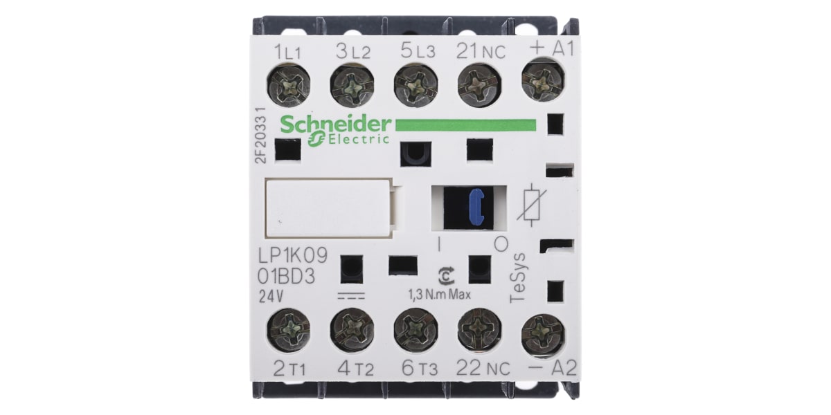 Product image for 3 pole contactor,4kW,9A,24Vdc,1NC,Spring