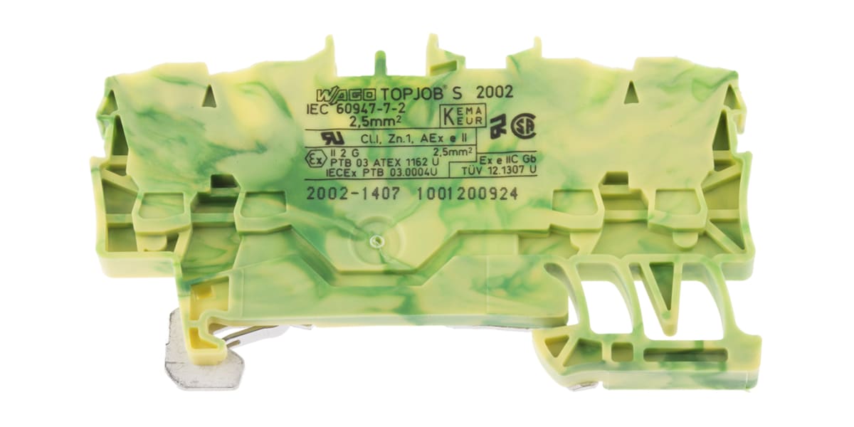 Product image for DIN rail terminal 4x2.5mm2 green/yellow