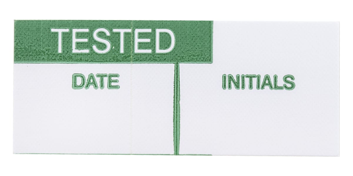 Product image for Green vinyl cloth label 'TESTED',38x15mm