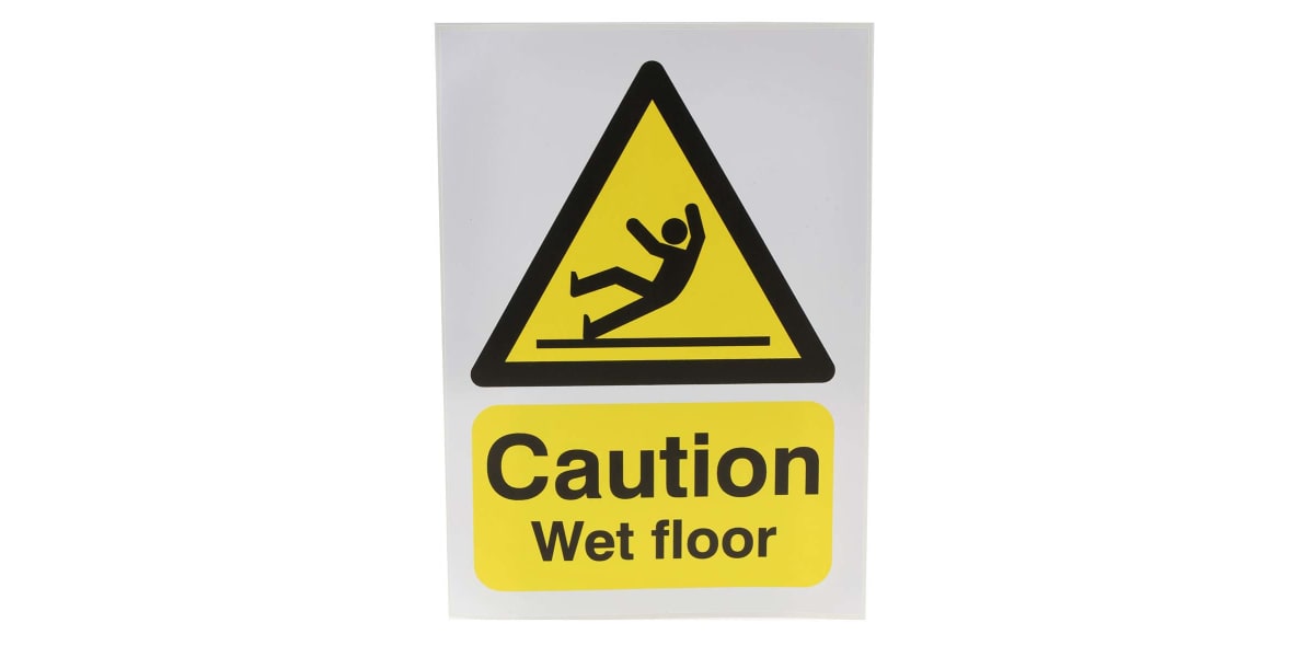 Product image for RS PRO Self-Adhesive Caution Wet Floor Hazard Warning Sign (English)