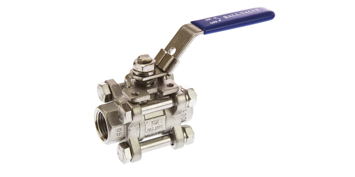 Product image for 3pc Full Bore Ball Valve,1/2in. S/steel