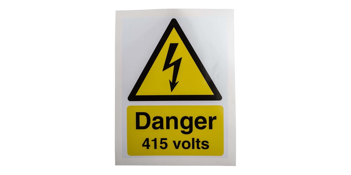 Product image for RS PRO Black/White/Yellow Vinyl Safety Labels, Danger 415 Volts-Text 200 mm x 150mm