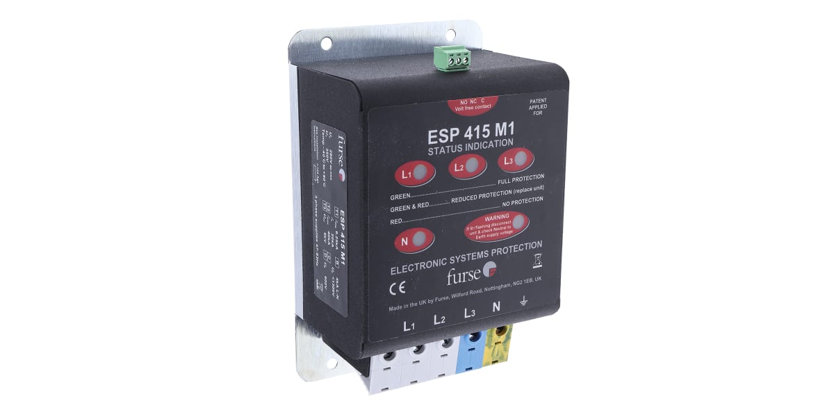 Product image for WJ Furse, ESP M1 280 V Maximum Voltage Rating 6.25 kA, 80 kA Maximum Surge Current Mains Surge Protector, DIN Rail