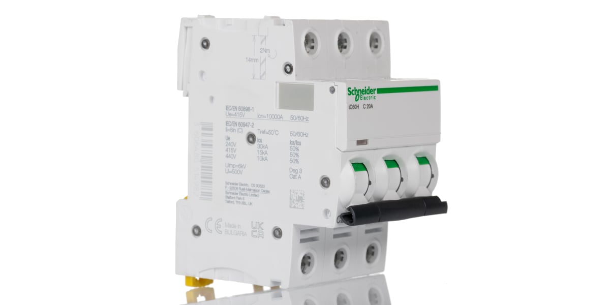 Product image for Acti9 iC60H MCB 3 Pole 20A Curve C