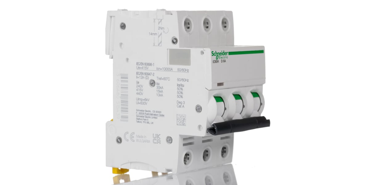 Product image for Acti9 iC60H MCB 3 Pole 6A Curve D