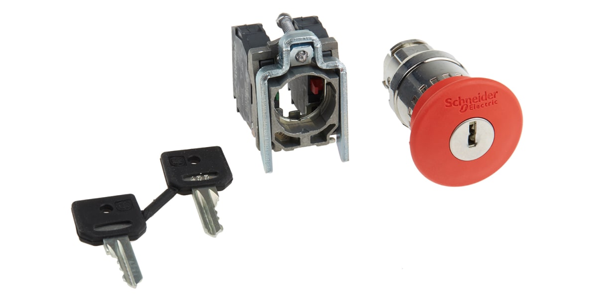 Product image for Schneider Electric Panel Mount Emergency Button - Key Reset, 22.5mm Cutout Diameter, NC/NO, Mushroom Head