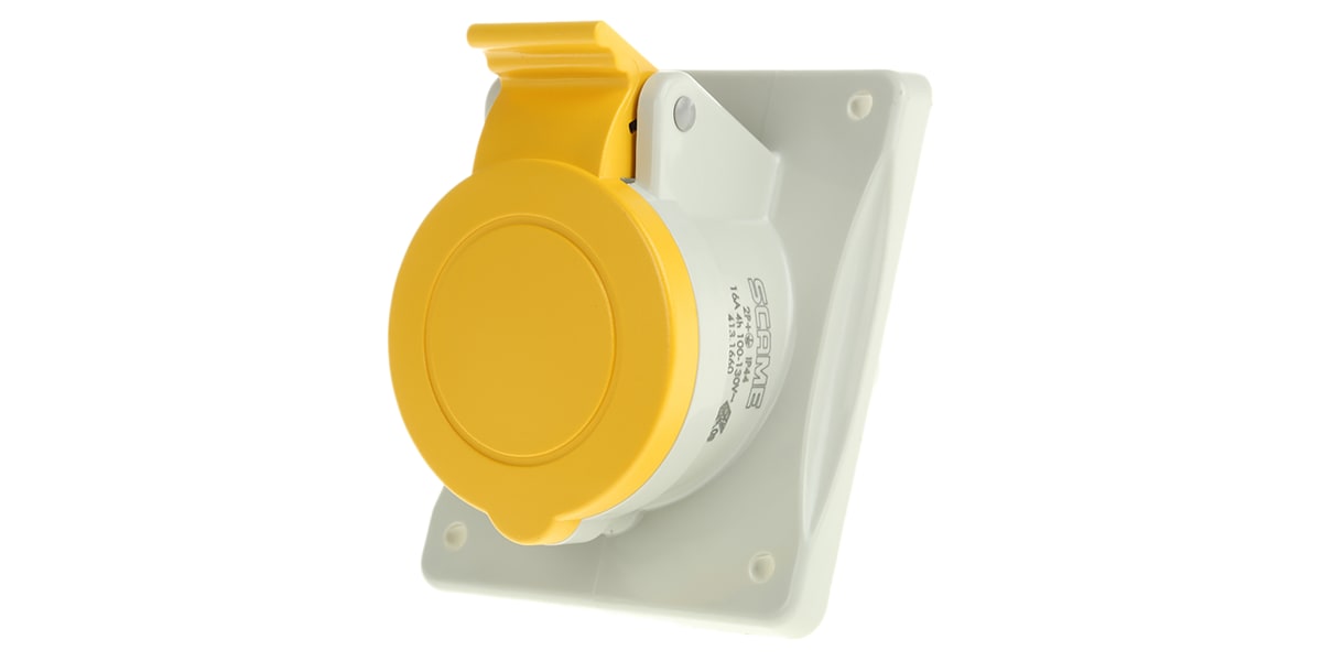 Product image for IP44 2P+E angled panel socket,16A 110V