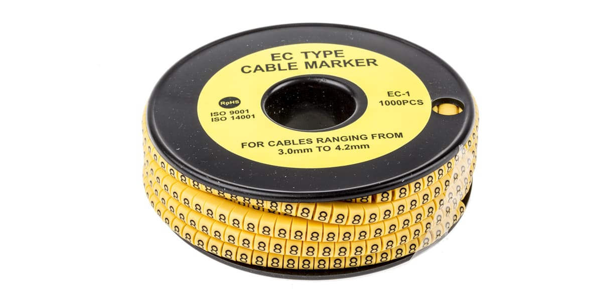 Product image for Slide On PVC Yellow Cable Marker 8