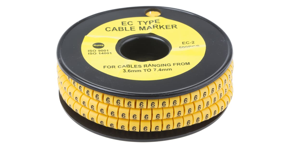 Product image for Slide On PVC Yellow Cable Marker 6