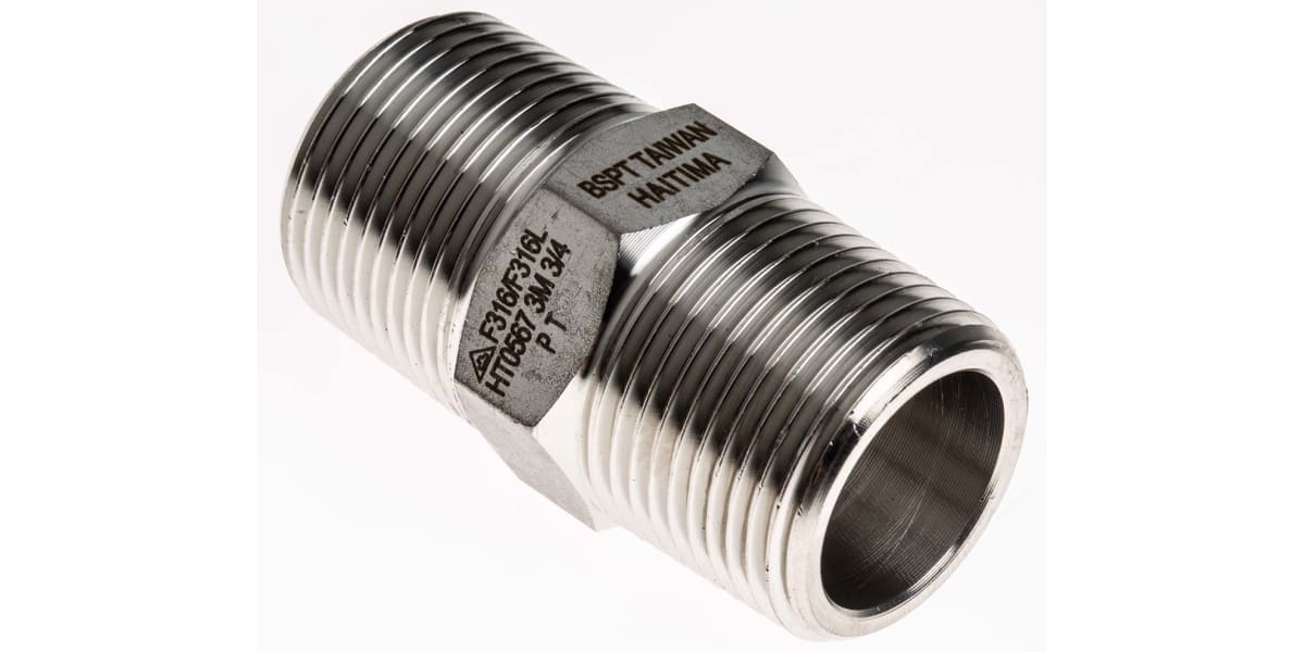 Product image for 3/4in F/Steel 316 Hex Nipple M/M Joint