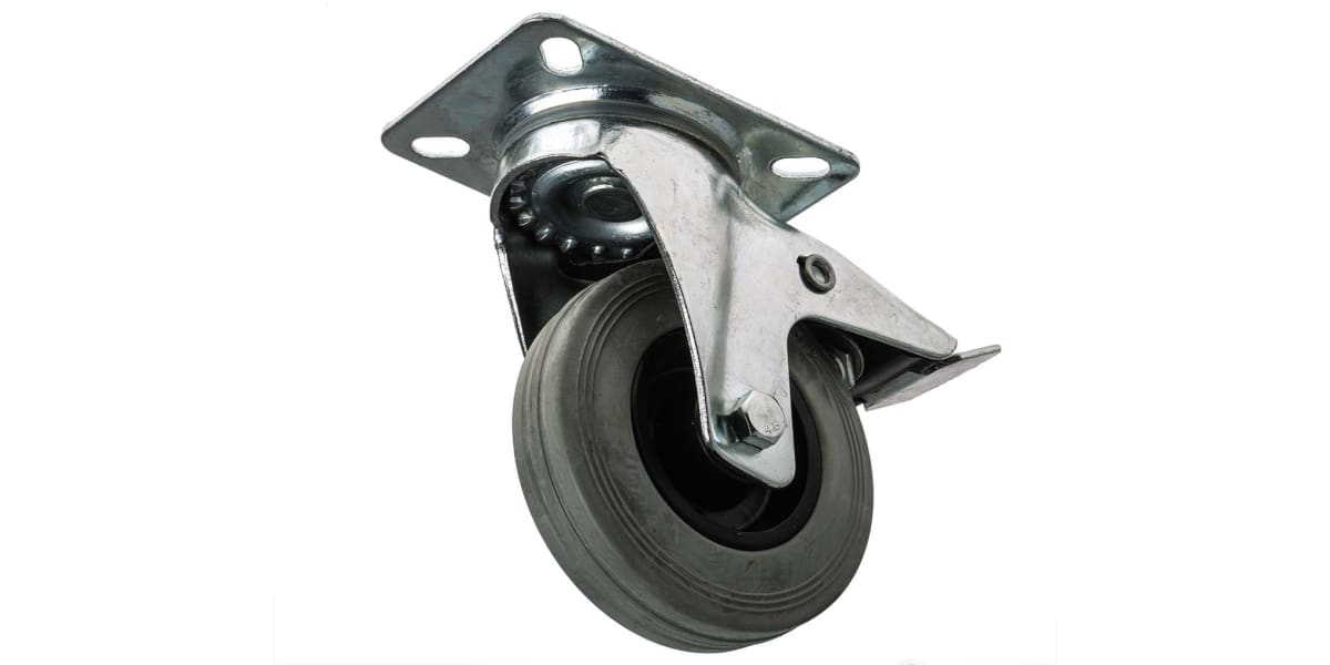 Product image for Braked Swivel Castor, 100mm, Rubber Tyre