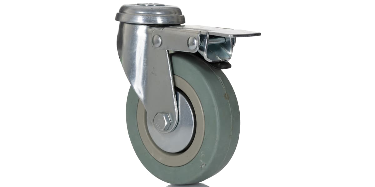 Product image for Braked Swivel Castor, 100mm, Rubber Tyre