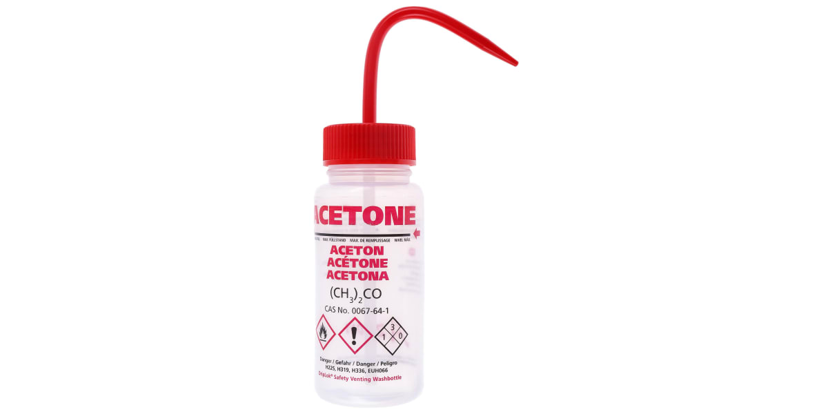 Product image for Wash bottle,250ml,Acetone,red closures