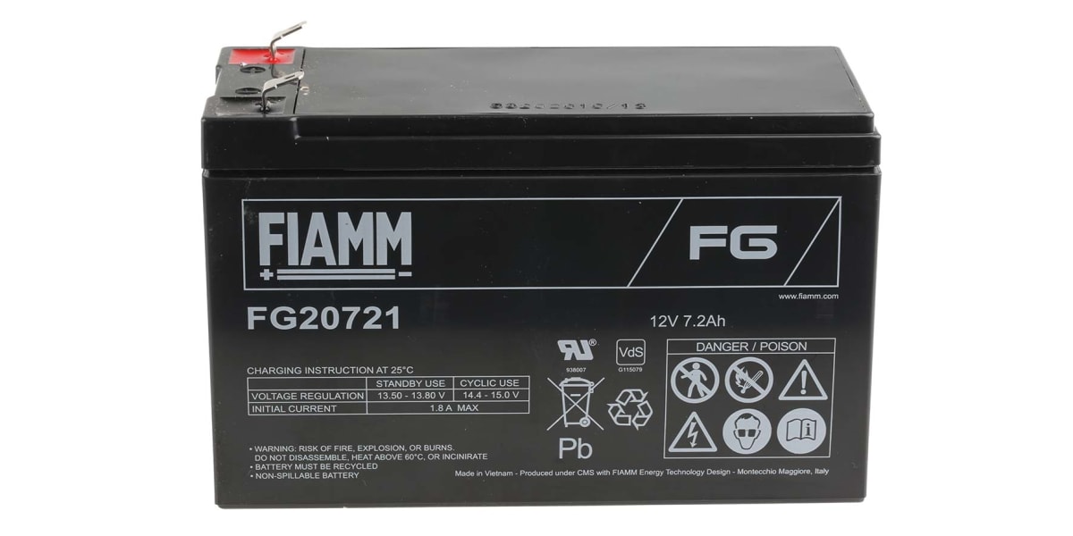 Product image for FIAMM LEAD ACID BATTERY 12V 7.2AH