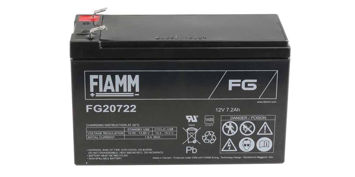 Product image for FIAMM LEAD ACID BATTERY 12V 7.2AH