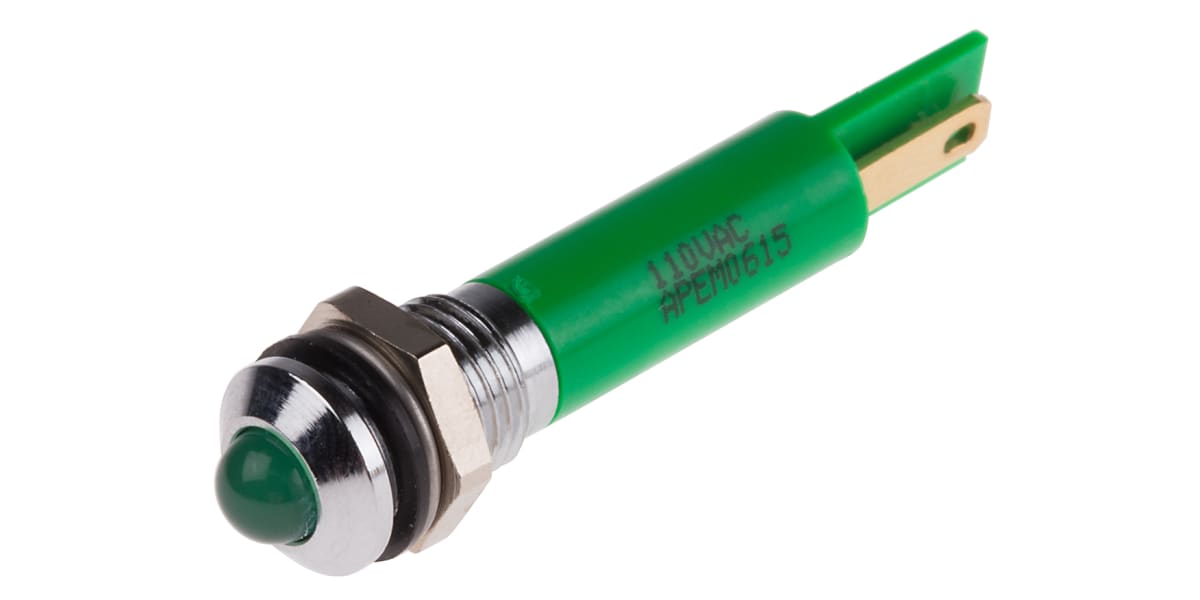 Product image for 8mm prom hyper bright LED, green 110Vac