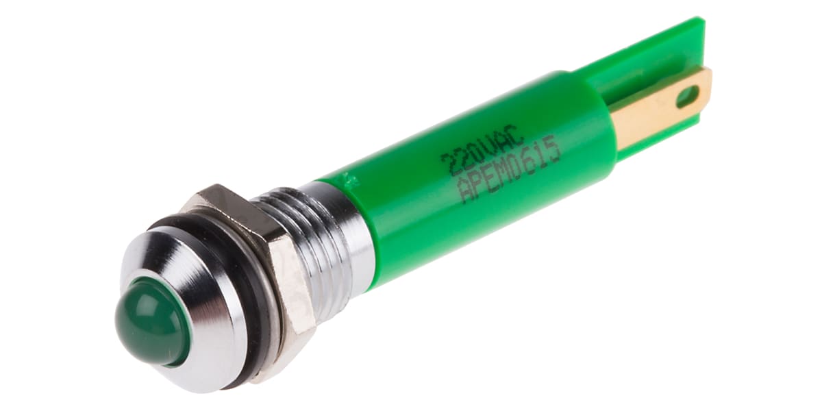 Product image for 8mm prom hyper bright LED, green 220Vac