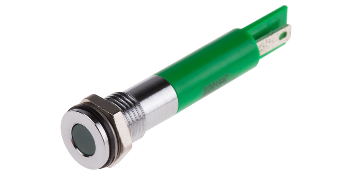 Product image for 8mm flush hyper bright LED, green 220Vac