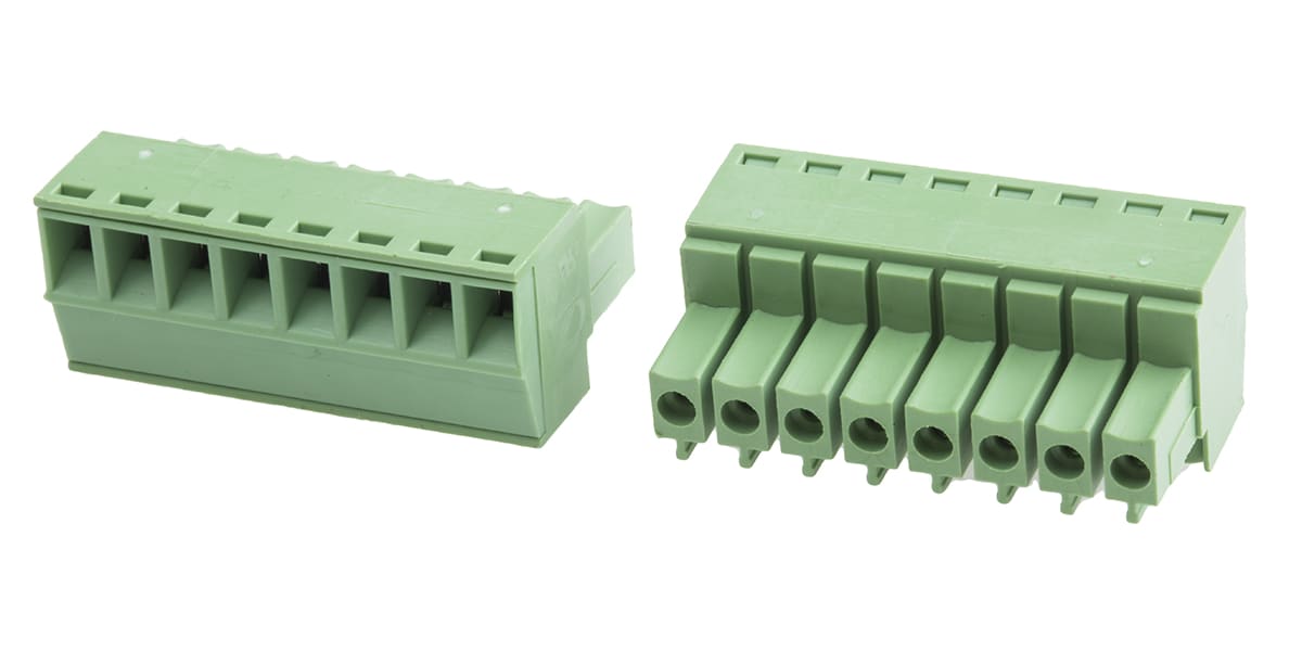 Product image for 3.5mm PCB terminal block, R/A plug, 8P