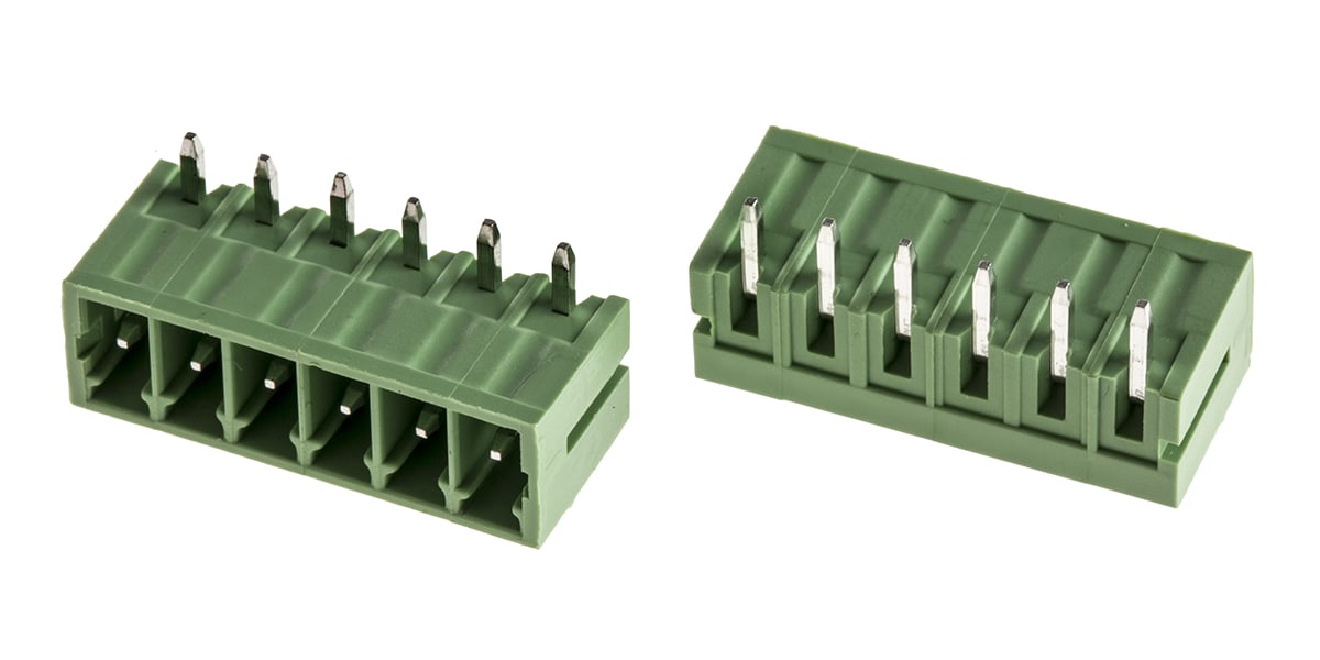 Product image for 3.5mm PCB terminal block, R/A header, 6P