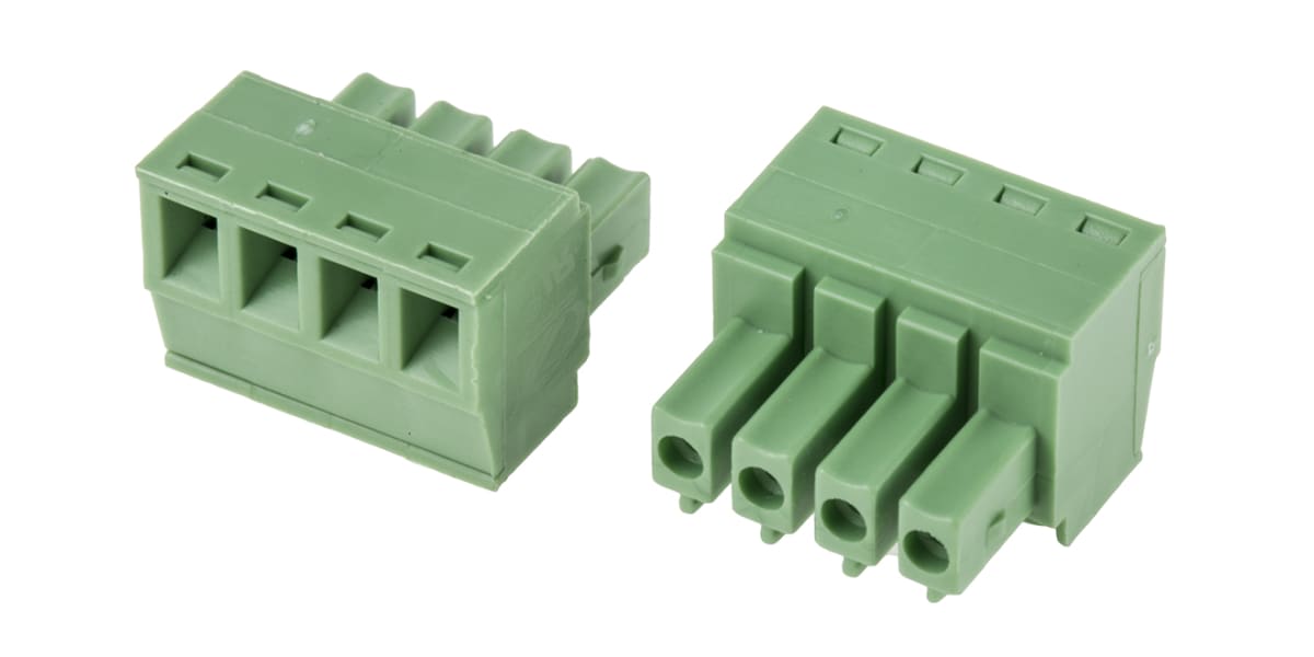 Product image for 3.81mm PCB terminal block, R/A plug, 4P
