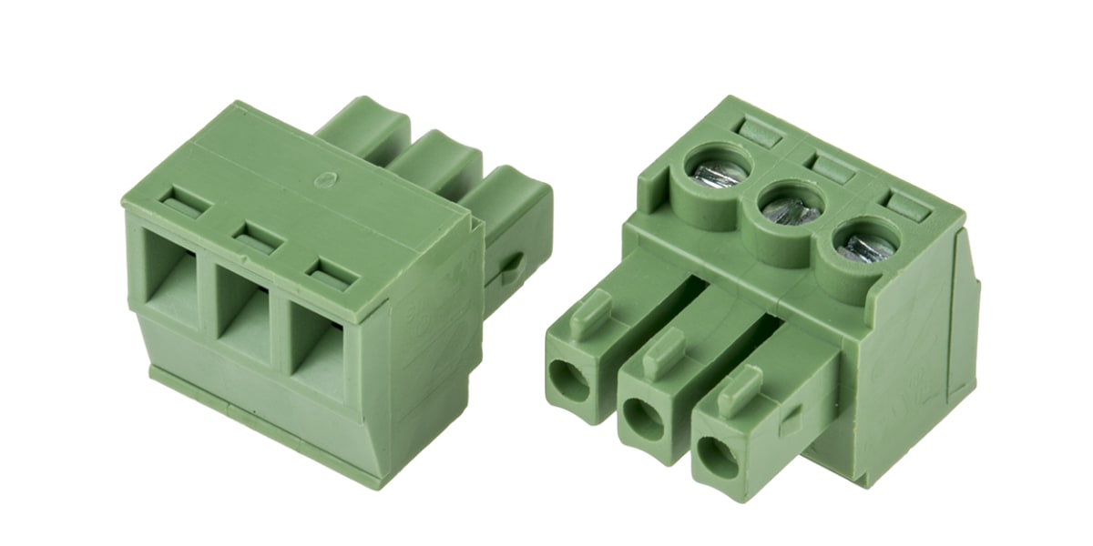 Product image for 3.81mm PCB terminal block, R/A plug, 3P