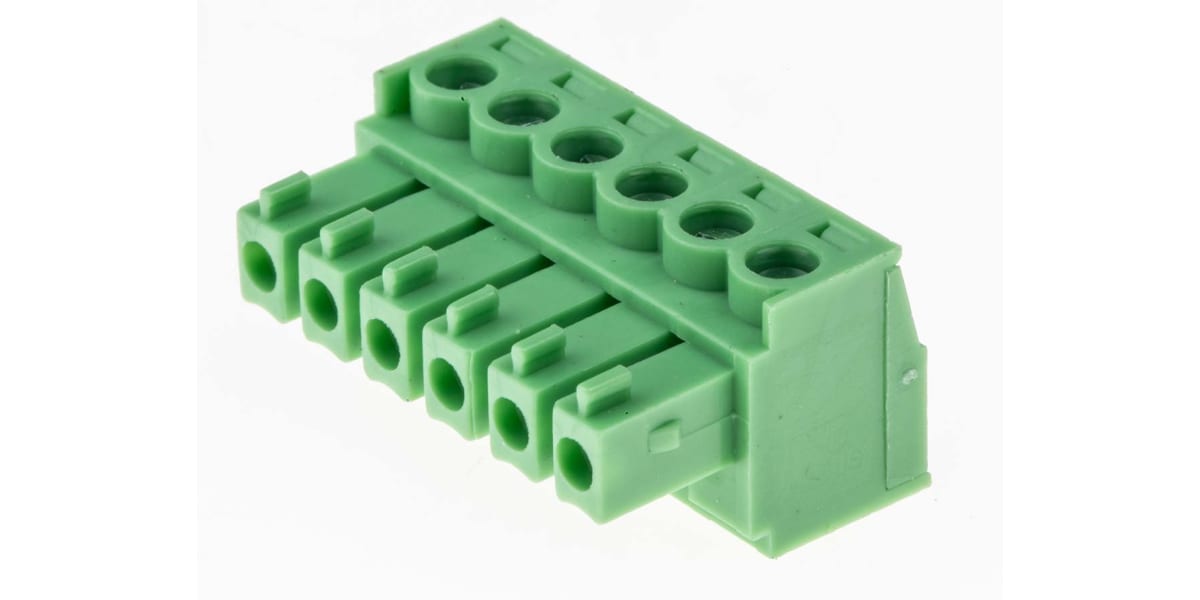 Product image for 3.81mm PCB terminal block, R/A plug, 6P